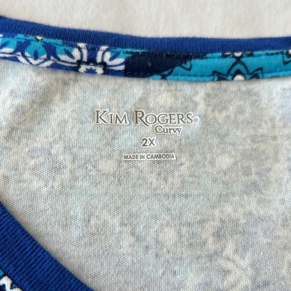 Kim Rogers Woman Blue Patchwork Design V Neck Tunic Sz 2x - Picture 6 of 11